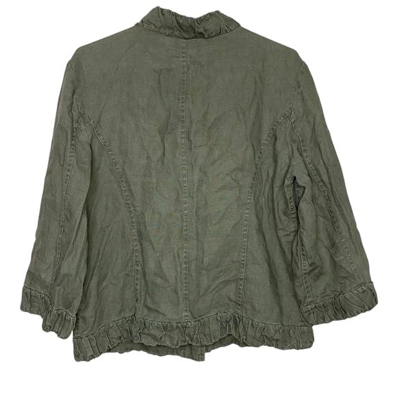 Chicos Linen Jacket Womens 1 Medium Olive Green 3/4 Sleeve Pockets Military - Picture 2 of 7